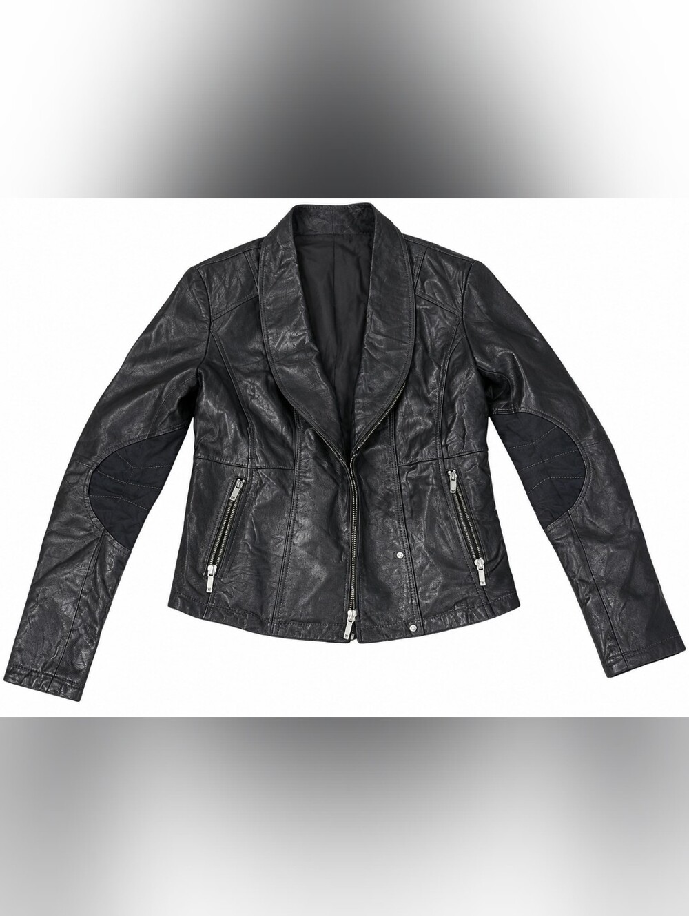 Danier Womens Black Leather Bomber Jacket with Silver Zippers